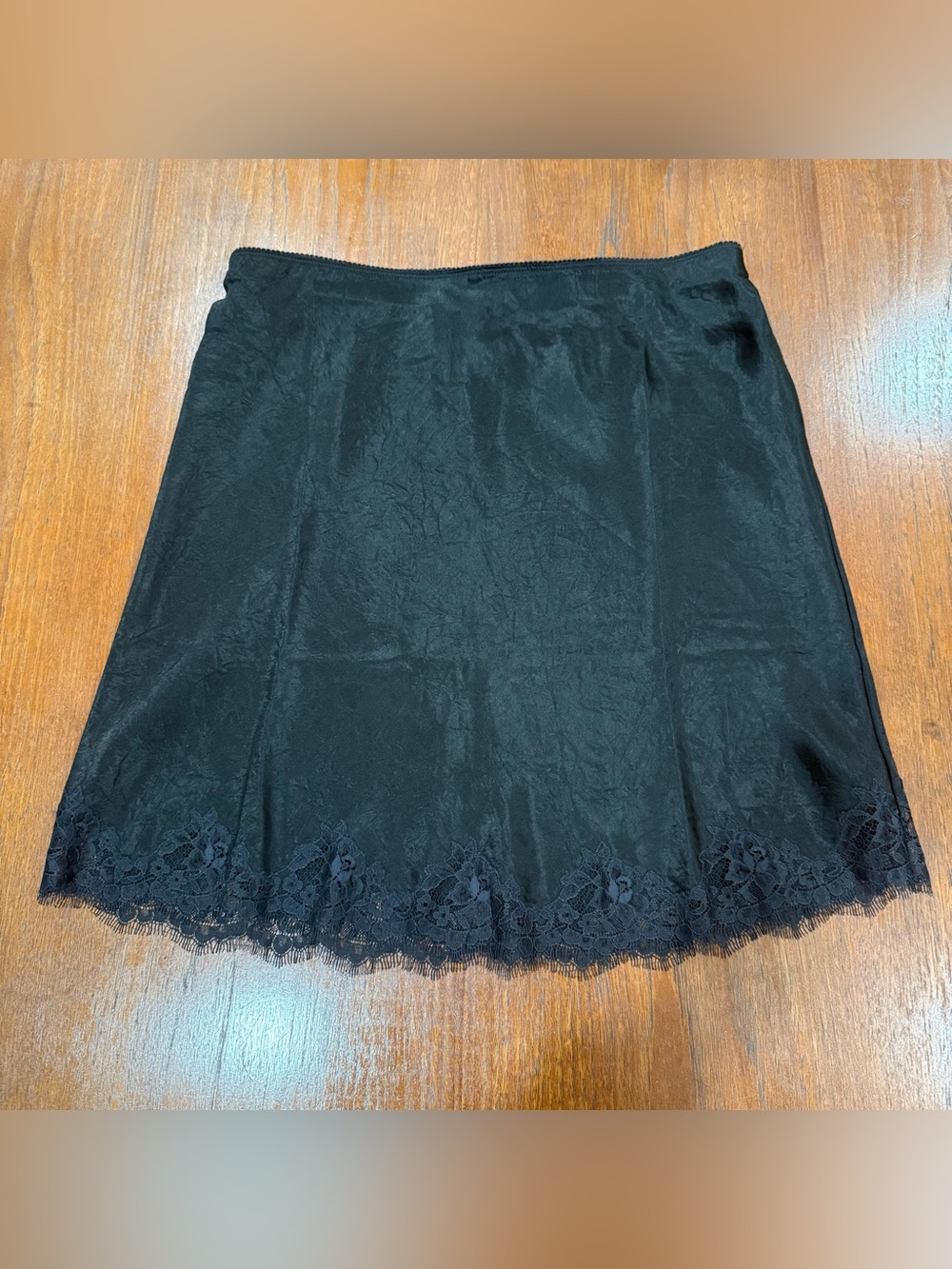 NWT J. Crew Black Satin Skirt with Lace Hem